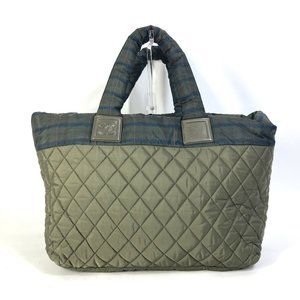 CHANEL A48611 Quilted Coco Cocoon Medium Tote Shoulder Bag, Check Nylon, Wome...